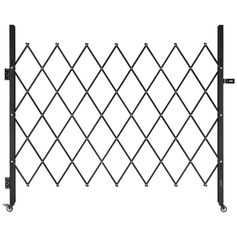VEVOR Single Folding Security Gate, Lockable Scissor Gate with 360° Swivel Casters, Outdoor Barricade Steel Retractable Gates, for Entry Security, Garage, Warehouse & Pool, 180 × 161 cm (W × H)