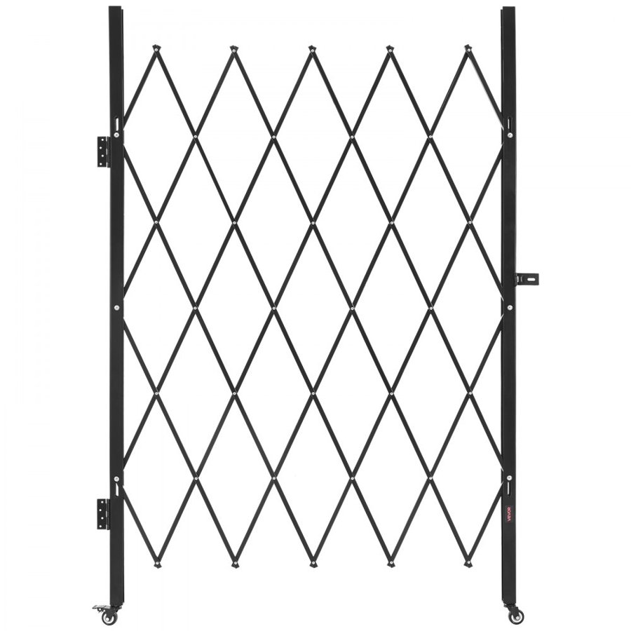 VEVOR Single Folding Security Gate, Lockable Scissor Gate with 360° Swivel Casters, Outdoor Barricade Steel Retractable Gates, for Entry Security, Garage, Warehouse & Pool, 126 × 197.5 cm (W × H)
