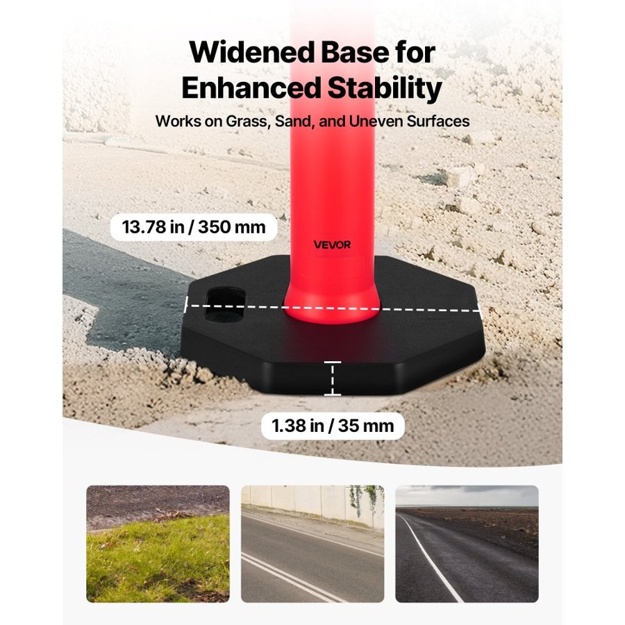 VEVOR 2 Pack Traffic Delineator Posts, 1140 mm Traffic Safety Cones with Weighted Base and Reflective Strips, Heavy Duty Delineator Posts for Construction Site, Parking Lot, Crowd Control, Red