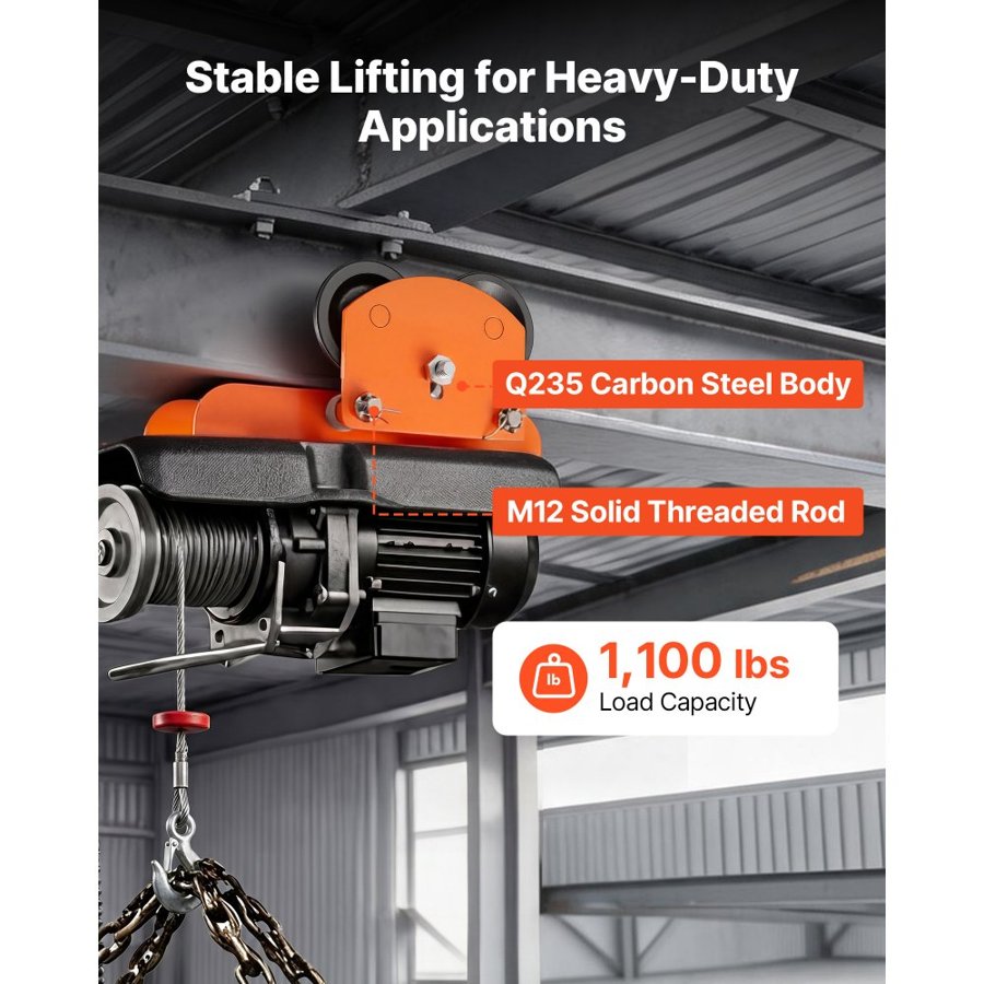 VEVOR Electric Hoist Manual Trolley – 0.5 Ton, 68-110 mm