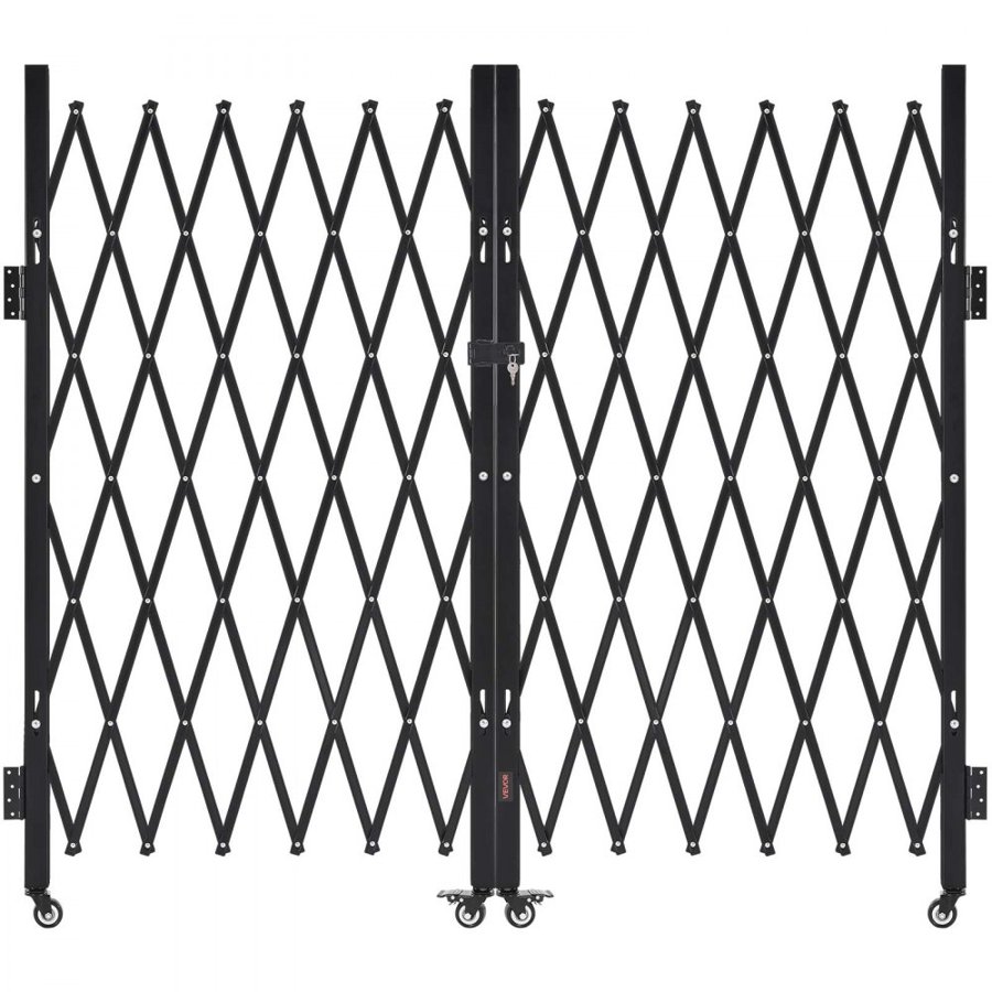 VEVOR Double Folding Security Gate, Lockable Scissor Gate with 360° Swivel Casters, Outdoor Barricade Steel Retractable Gates, for Entry Security, Garage, Warehouse & Pool, 320 × 160.5 cm (W × H)