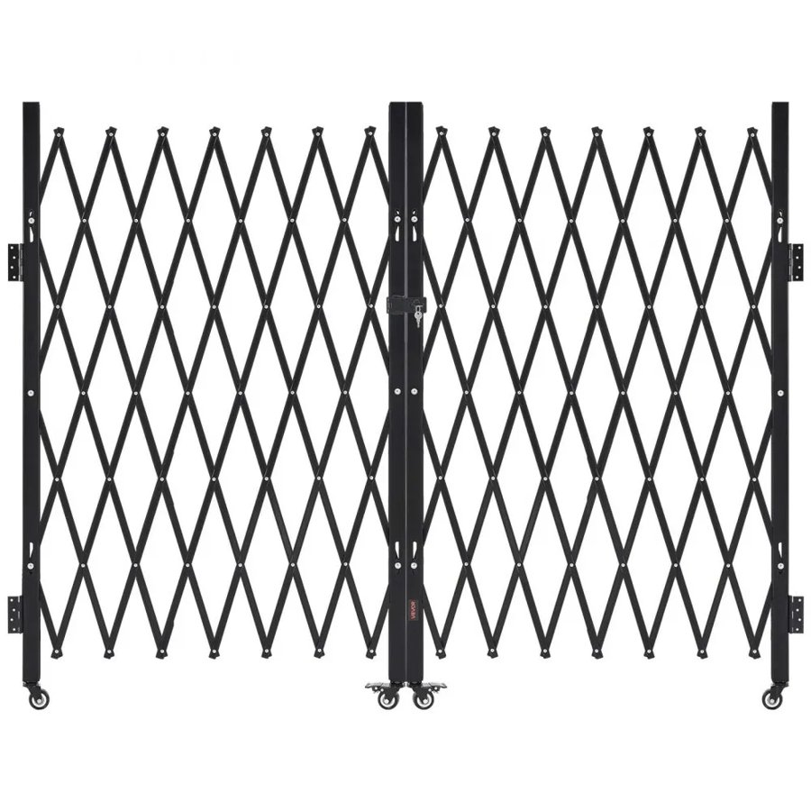 VEVOR Double Folding Security Gate, Lockable Scissor Gate with 360° Swivel Casters, Outdoor Barricade Steel Retractable Gates, for Entry Security, Garage, Warehouse & Pool, 330 × 160.5 cm (W × H)
