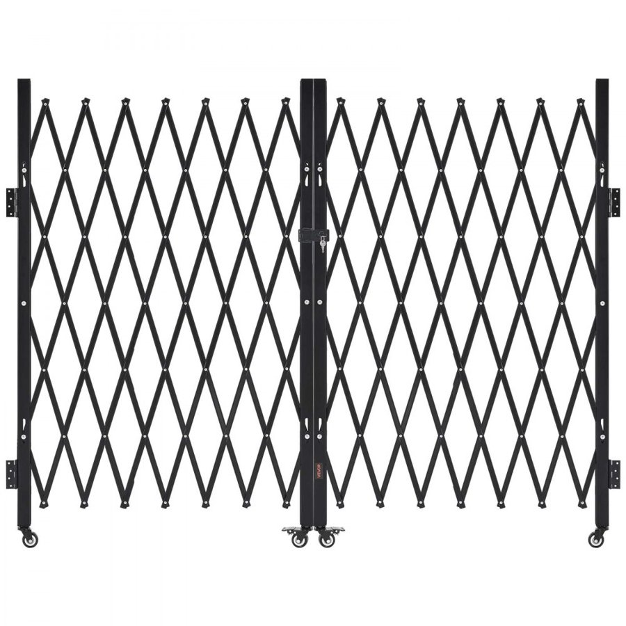 VEVOR Double Folding Security Gate, Lockable Scissor Gate with 360° Swivel Casters, Outdoor Barricade Steel Retractable Gates, for Entry Security, Garage, Warehouse & Pool, 370 × 160.5 cm (W × H)