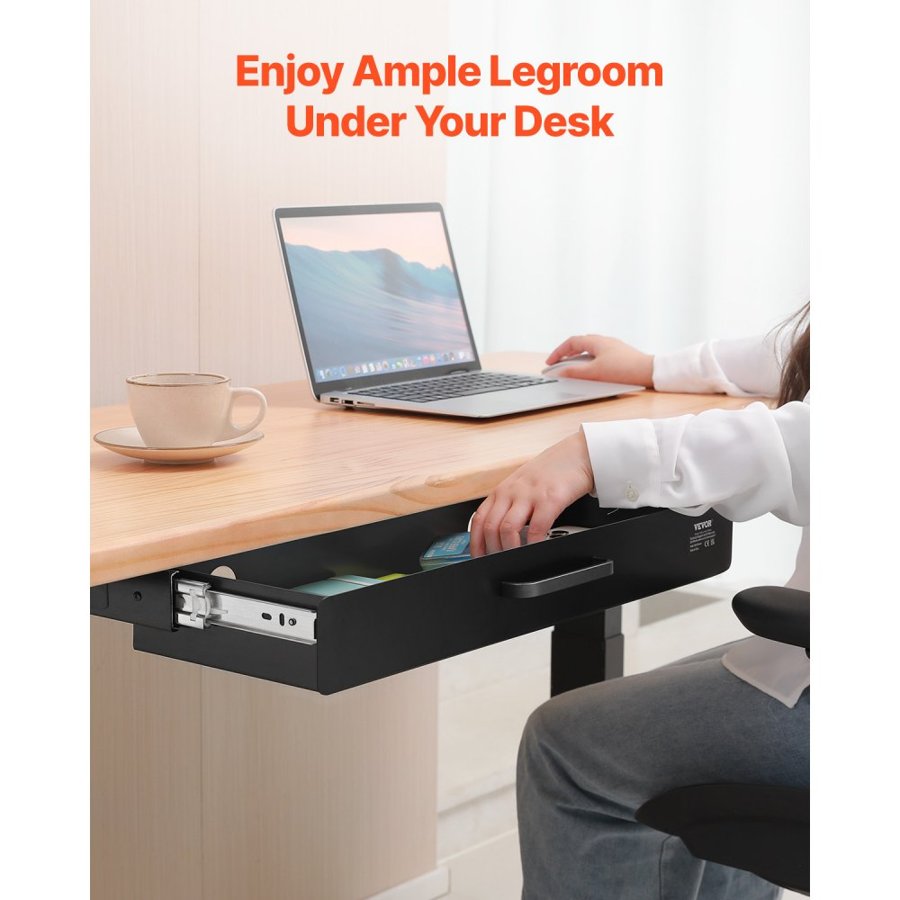 VEVOR 22" Wide Under Desk Drawer Slide Out, Under Desk Mounted Pull-out Drawer Attachment, Hidden Desktop Storage Organizer, Under Table Pencil Drawer for office Home Sit Stand Workstation, 25x9x3 in