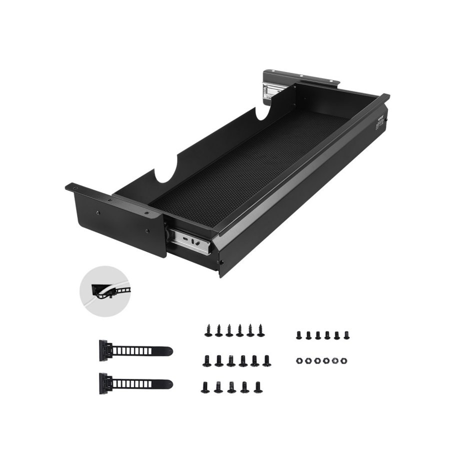 VEVOR 26" Wide Under Desk Drawer Slide Out, Under Desk Mounted Pull-out Drawer Attachment, Hidden Desktop Storage Organizer, Under Table Pencil Drawer for office Home Sit Stand Workstation, 29x9x4 in