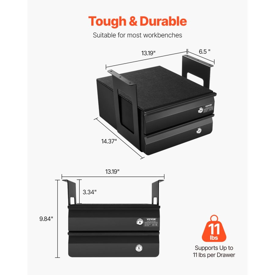 VEVOR Under Table Drawer Attachment – 14x13x10 Inch, 11 LBS