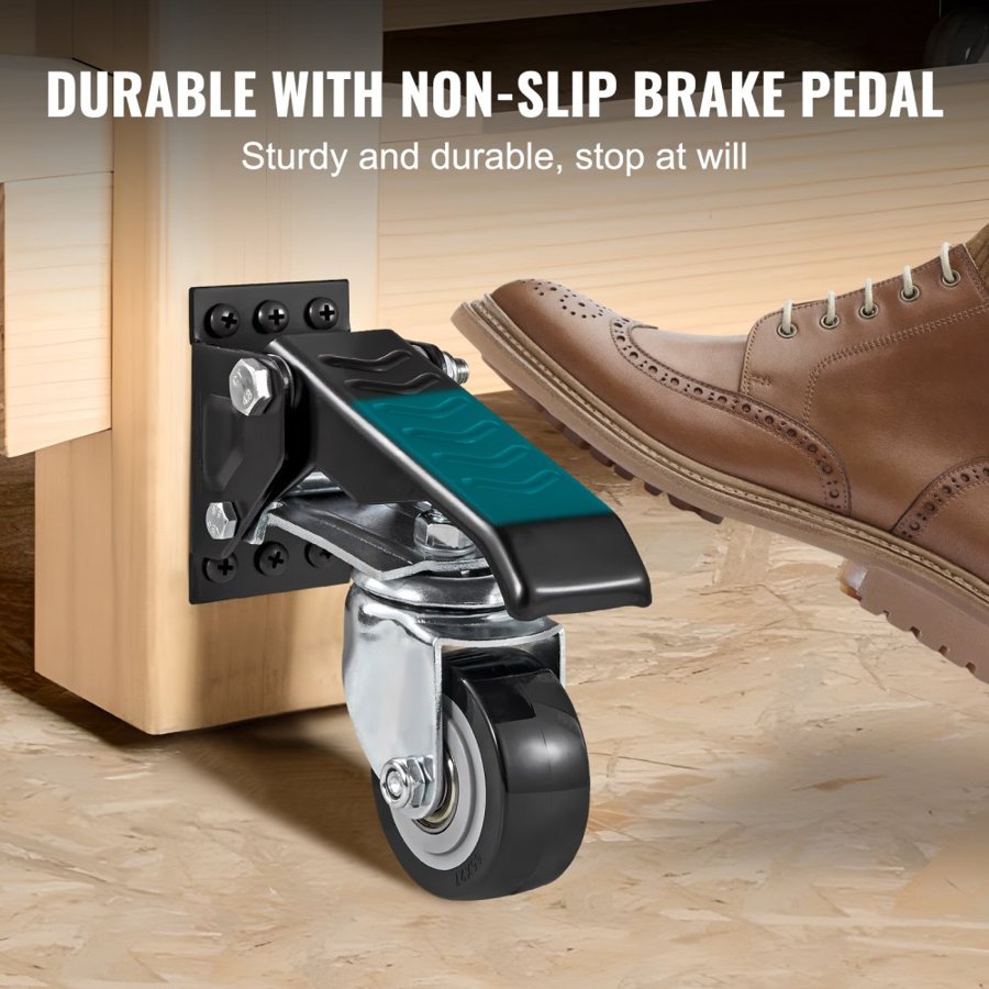 VEVOR Workbench Caster Wheels, 74.8kg Load Capacity, Set of 4, 6.3cm Heavy Duty Retractable Casters, Side Mounted Adjustable Stepdown Wheels with 360° Swivel for Workbenches, Tables, and Equipment