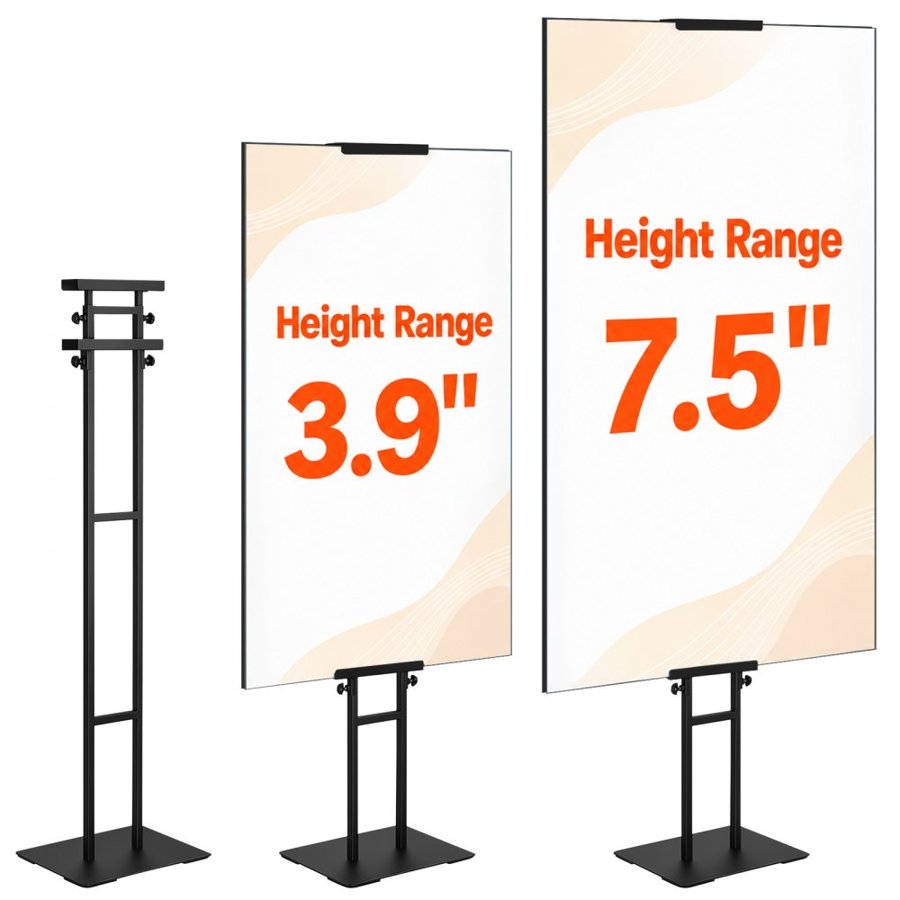 VEVOR Poster Stand, Adjustable Height Up to 1905 mm, Double-Sided Heavy Duty Pedestal Sign Holder, Floor Standing Sign Holder Banner Stand with Shock-absorbing Base for Display, for Board and Foam, Black