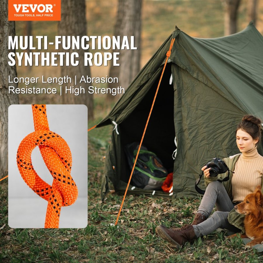 VEVOR Arborist Tree Climbing Rope Double Braid Polyester 1/2"/1.3 cm x 120'/36.6 m 48-Strand