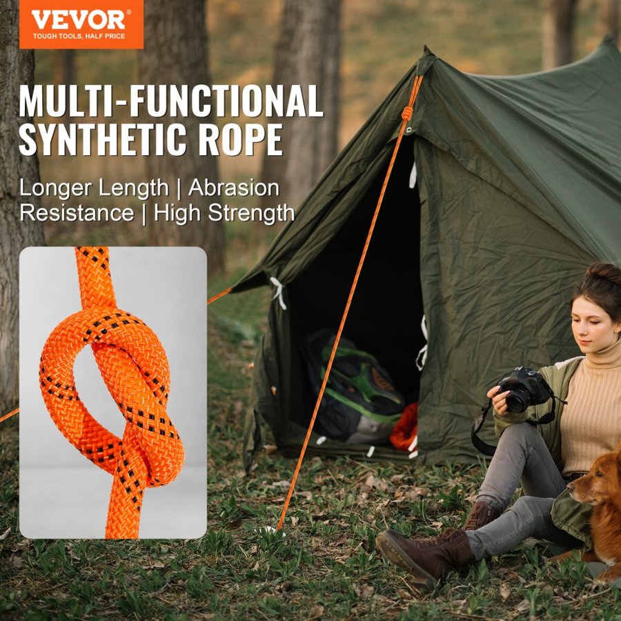 VEVOR Arborist Tree Climbing Rope Double Braid Polyester 1.9 cm (3/4") x 67.1 m (220') 24-Strand