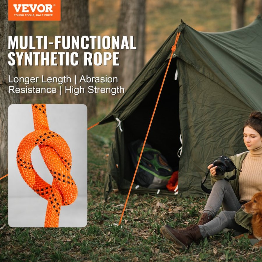 VEVOR Arborist Tree Climbing Rope Double Braid Polyester 0.95 cm (3/8") x 36.6 m (120') 48-Strand