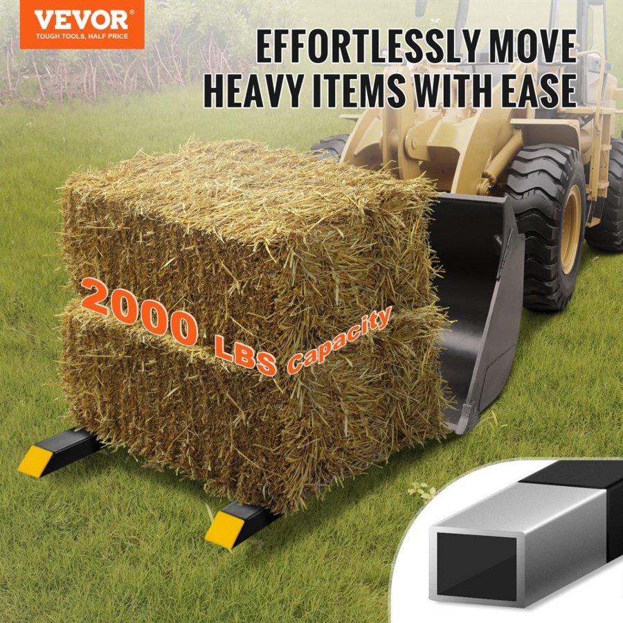 VEVOR Clamp on Pallet Forks, 907.2 kg Capacity Pallet Forks, 152.4 cm Tractor Bucket Forks, Heavy Duty Front Loader Attachment for Loader Bucket, Tractor, Skid Steer, Tractor Forks for Agriculture and Farm