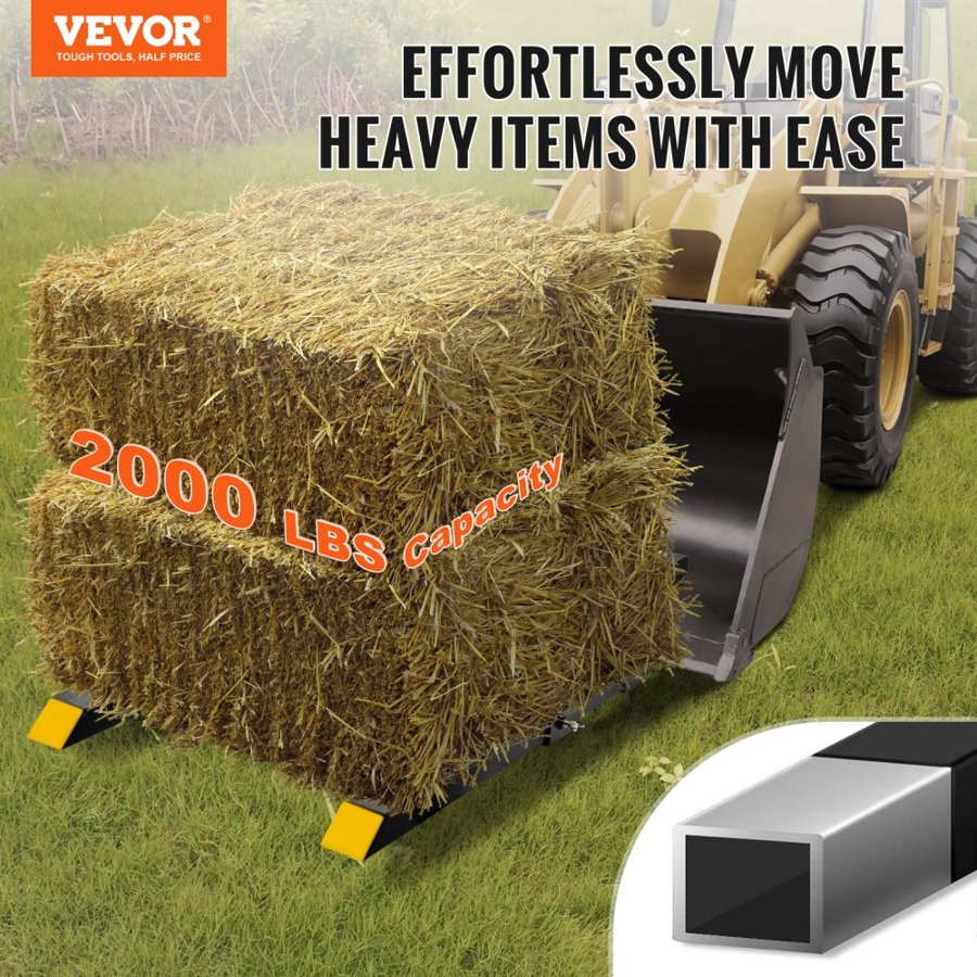 VEVOR Pallet Forks, 907.2 kg Capacity Clamp on Pallet Forks, 109.2 cm Tractor Bucket Forks, Heavy Duty Front Loader Attachment for Tractor, Skid Steer, Loader Bucket, Tractor Forks for Agriculture and Farm