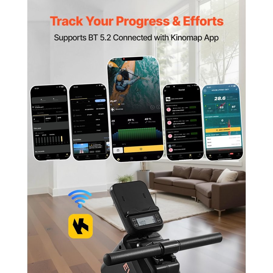 VEVOR Magnetic Rowing Machine,16-Level Quiet Resistance Adjustable, Foldable Rower Machine for Home, 158kg Weight Capacity, Row Machines with Smooth Pulley Design, Bluetooth APP Compatible & LCD Monitor