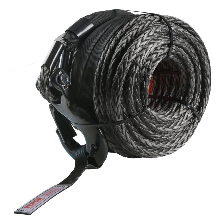 VEVOR Synthetic Winch Rope, 12.7 mm x 28 m 14,515 kg Synthetic Winch Line Cable Rope with Protective Sleeve + Forged Winch Hook + Pull Strap, Universal Fit for SUV, Large Off-Road Vehicle, Truck