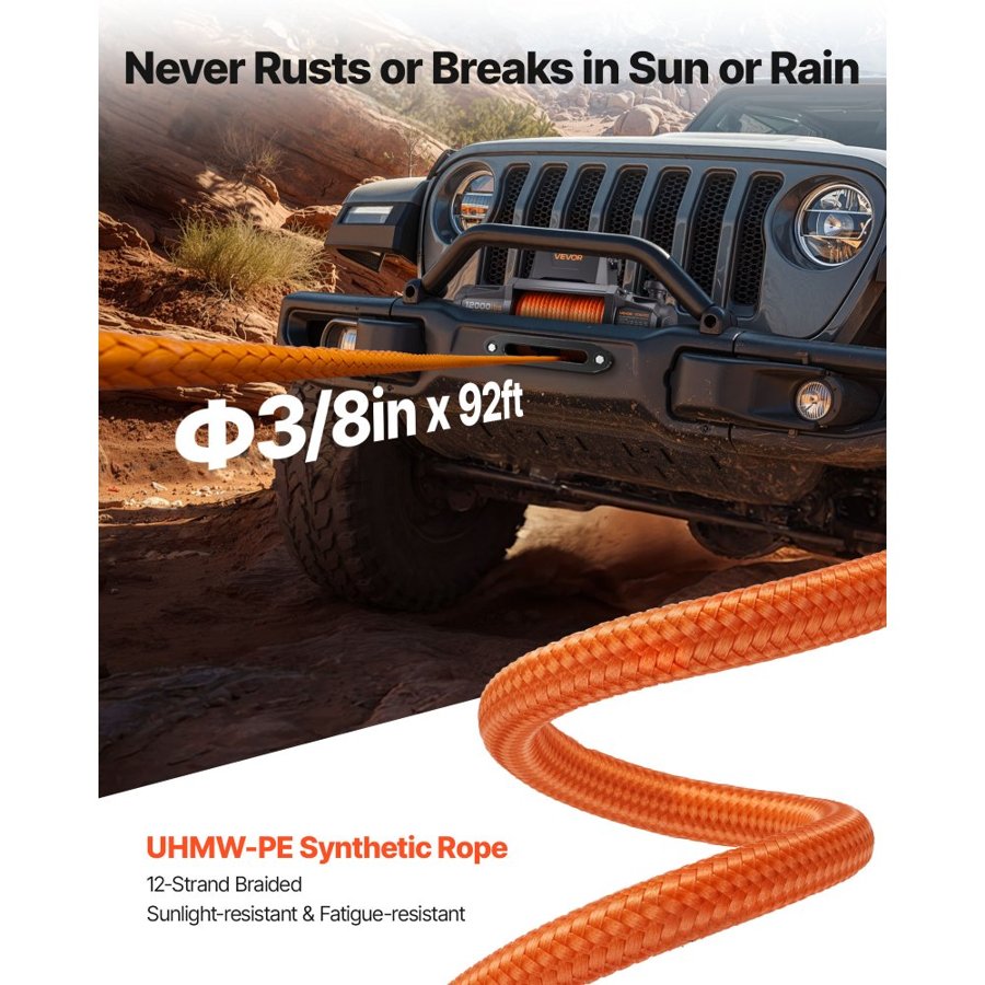 VEVOR 12000 Pound Electric Winch – 6.6HP, 92 ft Rope, IP67