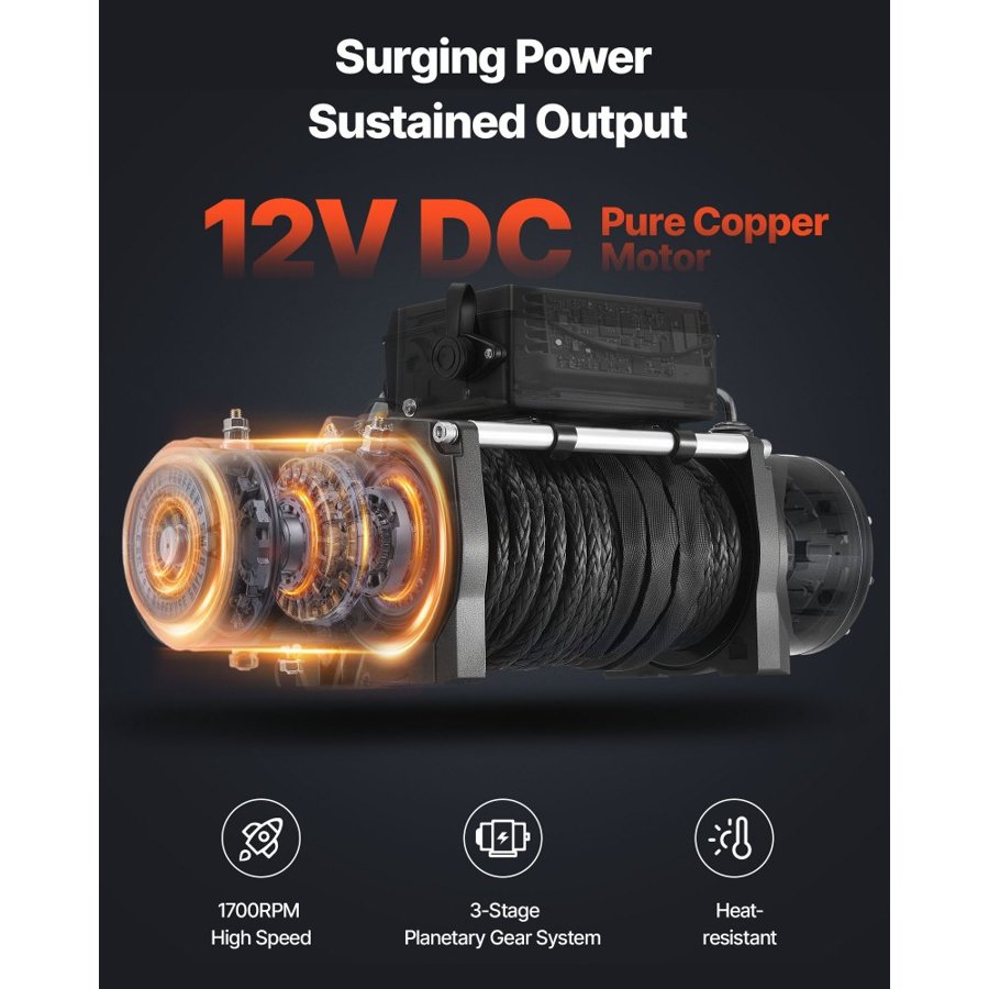 VEVOR 12V Portable Electric Winch - 13500 lbs, 85 ft Rope
