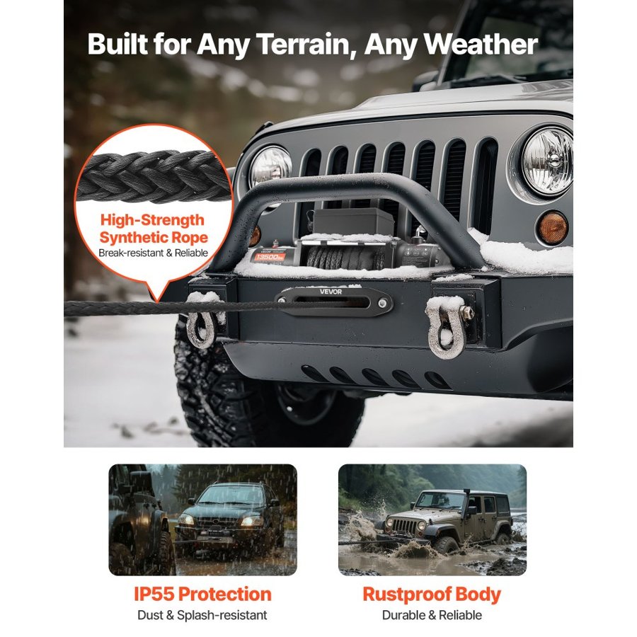 VEVOR 12V Portable Electric Winch - 13500 lbs, 85 ft Rope
