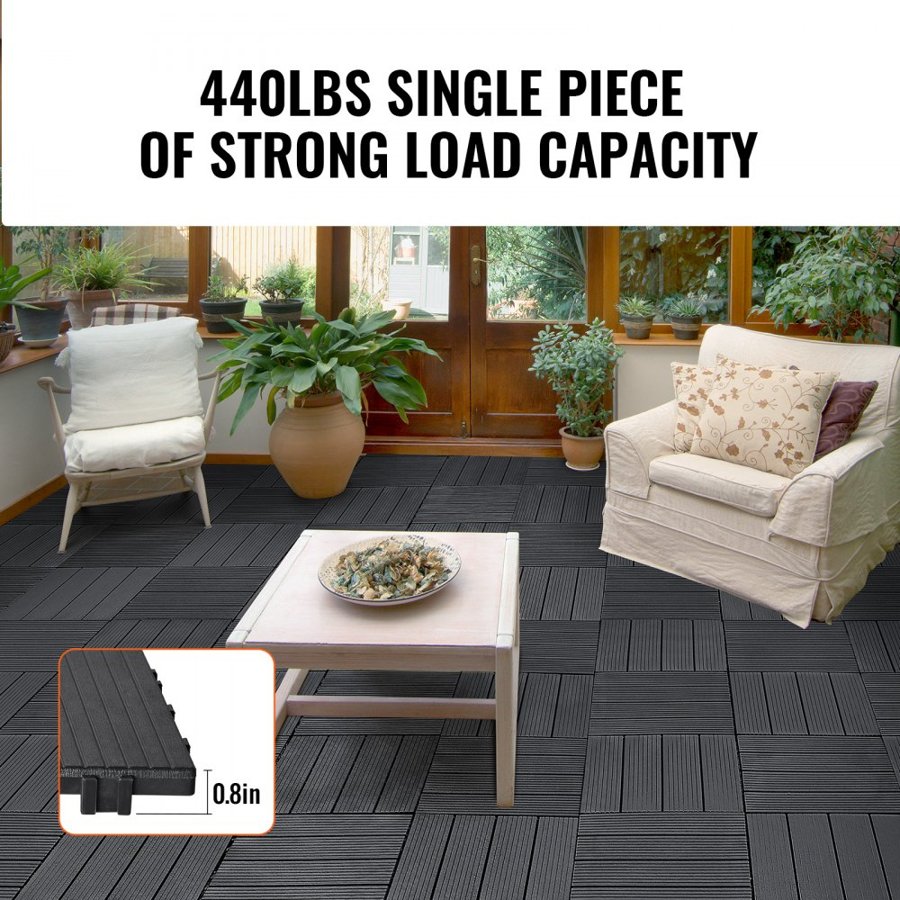 VEVOR Interlocking Plastic Deck Tiles – 36 sq. ft, 440 lbs