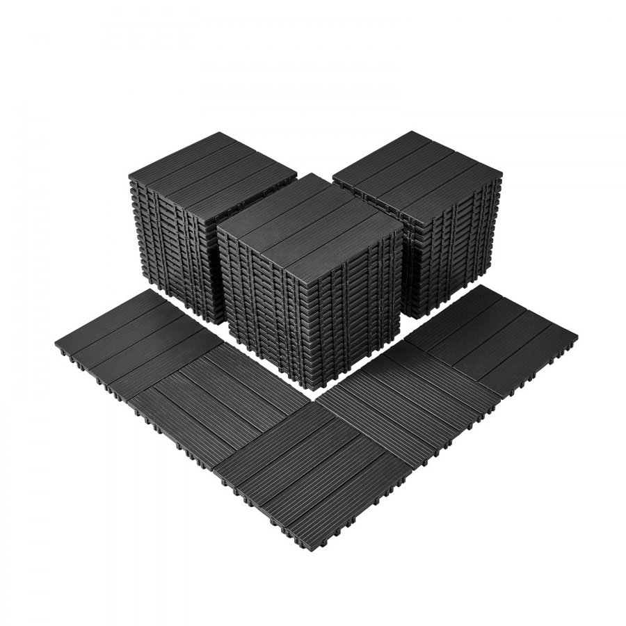 VEVOR Interlocking Deck Tiles, 54 Pack,12"x12" 54 sq. ft Plastic Waterproof Outdoor Flooring All Weather Use, Patio Floor Decking Covering Tiles for Porch Poolside Balcony Backyard, Dark Grey