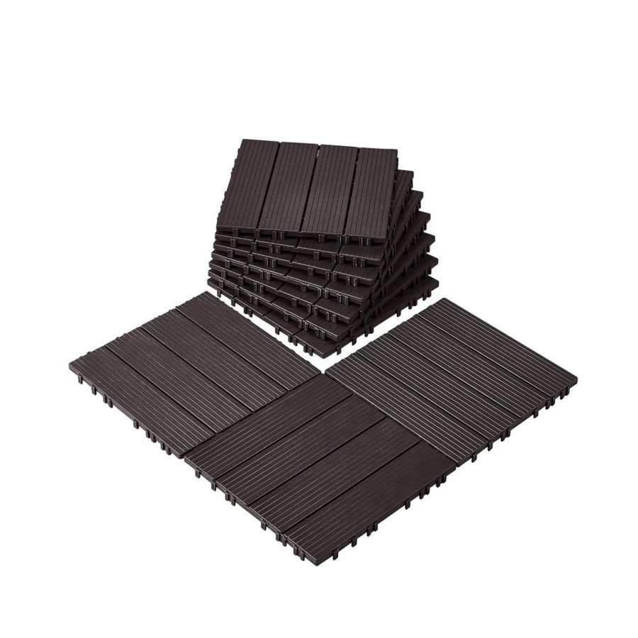 VEVOR Interlocking Deck Tiles, 10 Pack,12"x12" 10 sq. ft Plastic Waterproof Outdoor Flooring All Weather Use, Patio Floor Decking Covering Tiles for Porch Poolside Balcony Backyard, Dark Brown