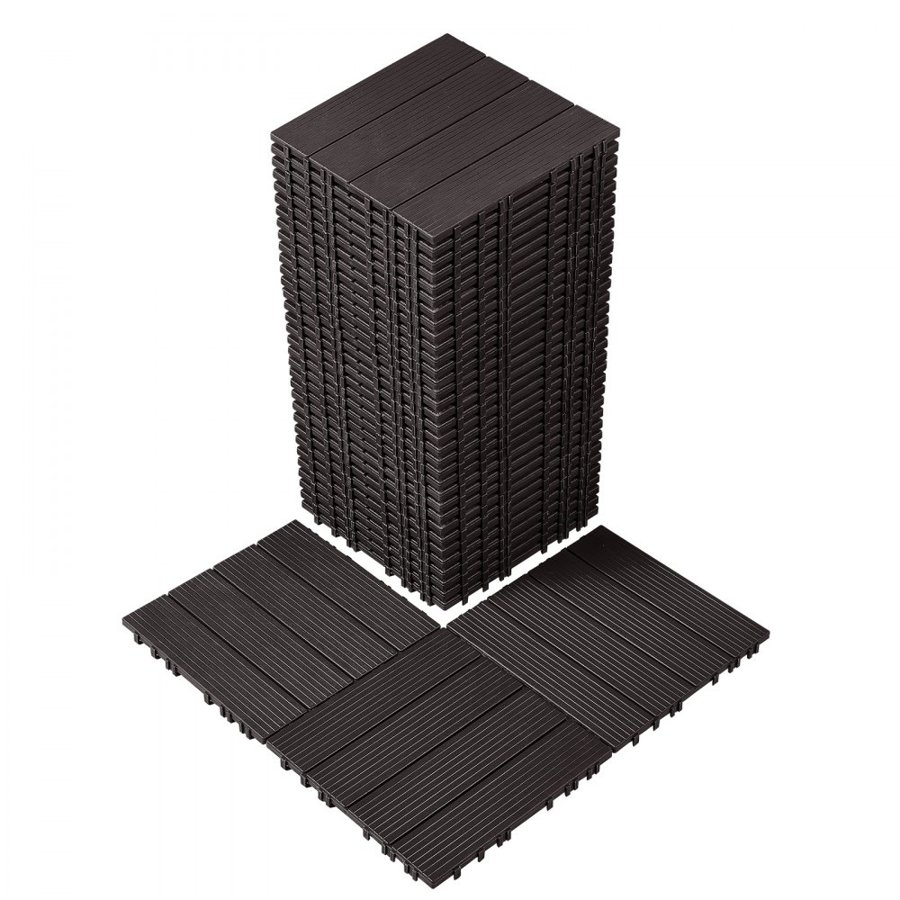 VEVOR Interlocking Deck Tiles, 36 Pack,11.6"x11.6" 36 sq. ft Plastic Waterproof Outdoor Flooring All Weather Use, Patio Floor Decking Covering Tiles for Porch Poolside Balcony Backyard, Dark Brown