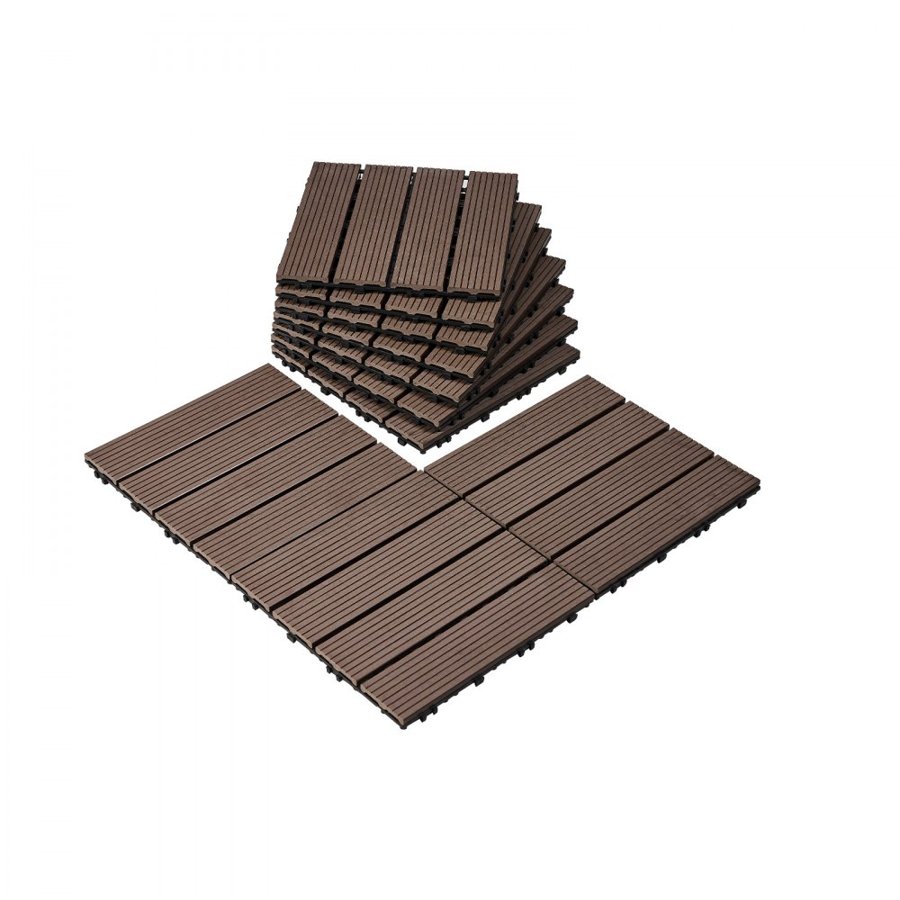 VEVOR Interlocking Deck Tiles Plastic Wood, 27 Pack,12"x12" 27 sq. ft Waterproof Outdoor Flooring All Weather Use, Patio Floor Decking Covering Tiles for Porch Poolside Balcony Backyard, Dark Brown