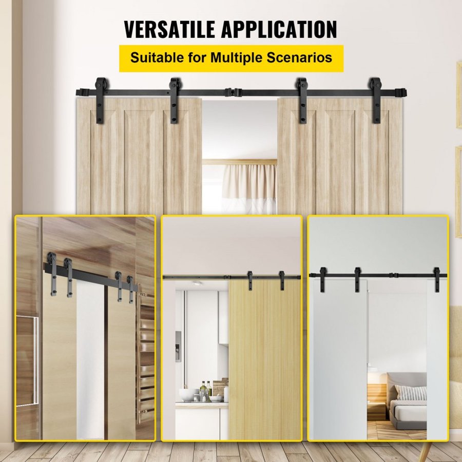 VEVOR Sliding Barn Door Hardware Kit, 365.8 cm Barn Door Kit, 149.7 kg Load-bearing Double Barn Door Hardware Kit, Carbon Steel Barn Door Track, Darn door for 4.0-4.5 cm Thickness & 182.9 cm Wide Door Panel