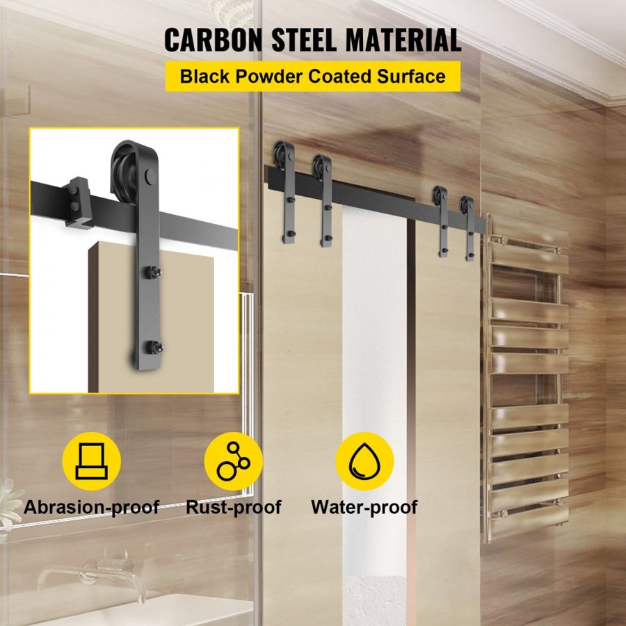 VEVOR Sliding Barn Door Hardware Kit, 365.8 cm Barn Door Kit, 149.7 kg Load-bearing Double Barn Door Hardware Kit, Carbon Steel Barn Door Track, Darn door for 4.0-4.5 cm Thickness & 182.9 cm Wide Door Panel