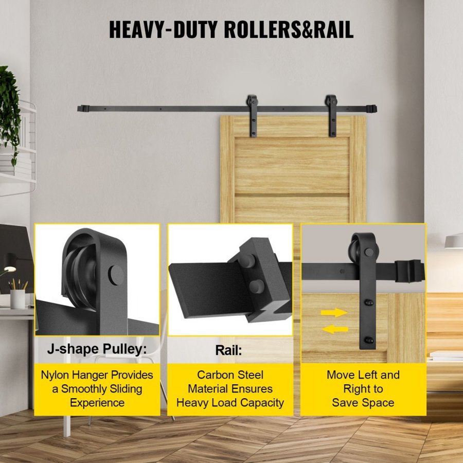 VEVOR Sliding Barn Door Hardware Kit, 365.8 cm Barn Door Kit, 149.7 kg Load-bearing Double Barn Door Hardware Kit, Carbon Steel Barn Door Track, Darn door for 4.0-4.5 cm Thickness & 182.9 cm Wide Door Panel