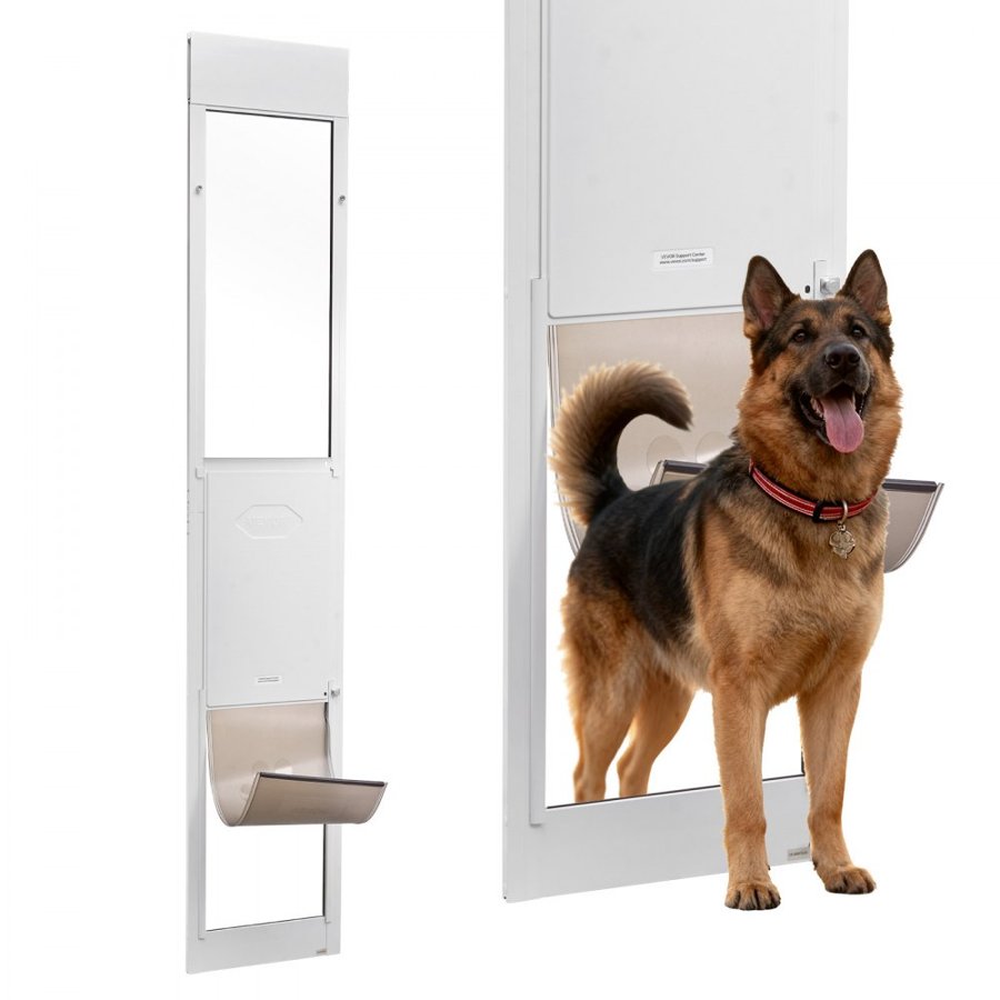 VEVOR Dog Door for Sliding Glass Door, 2311-2439 mm Adjustable Height, Aluminum Alloy Frame with Metal Rotating Hinges, Secure Lock Design, 346 x 600 mm Flap, Sliding Glass Pet Door for Renters