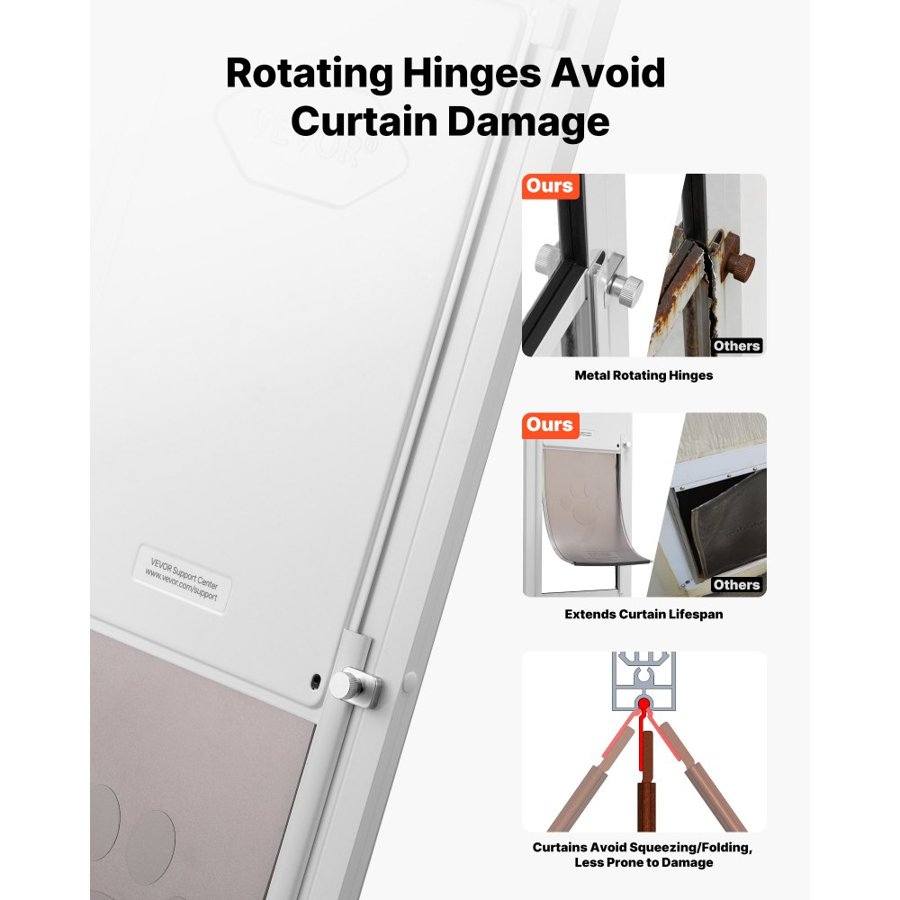 VEVOR Dog Door for Sliding Glass Door, 2311-2439 mm Adjustable Height, Aluminum Alloy Frame with Metal Rotating Hinges, Secure Lock Design, 346 x 600 mm Flap, Sliding Glass Pet Door for Renters