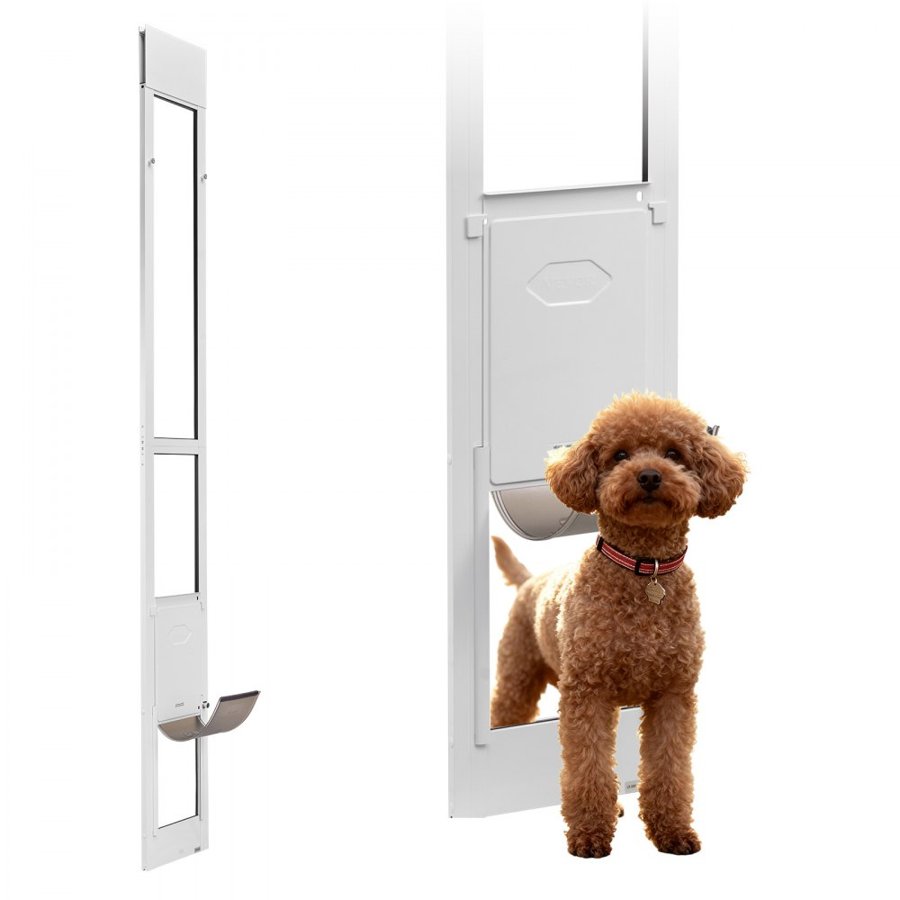 VEVOR Dog Door for Sliding Glass Door, 2311-2439 mm Adjustable Height, Aluminum Alloy Frame with Metal Rotating Hinges, Lock Design, 209.6 x 311.2 mm Flap, Sliding Glass Pet Door for Renters