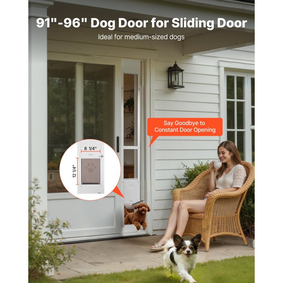 VEVOR Dog Door for Sliding Glass Door, 2311-2439 mm Adjustable Height, Aluminum Alloy Frame with Metal Rotating Hinges, Lock Design, 209.6 x 311.2 mm Flap, Sliding Glass Pet Door for Renters