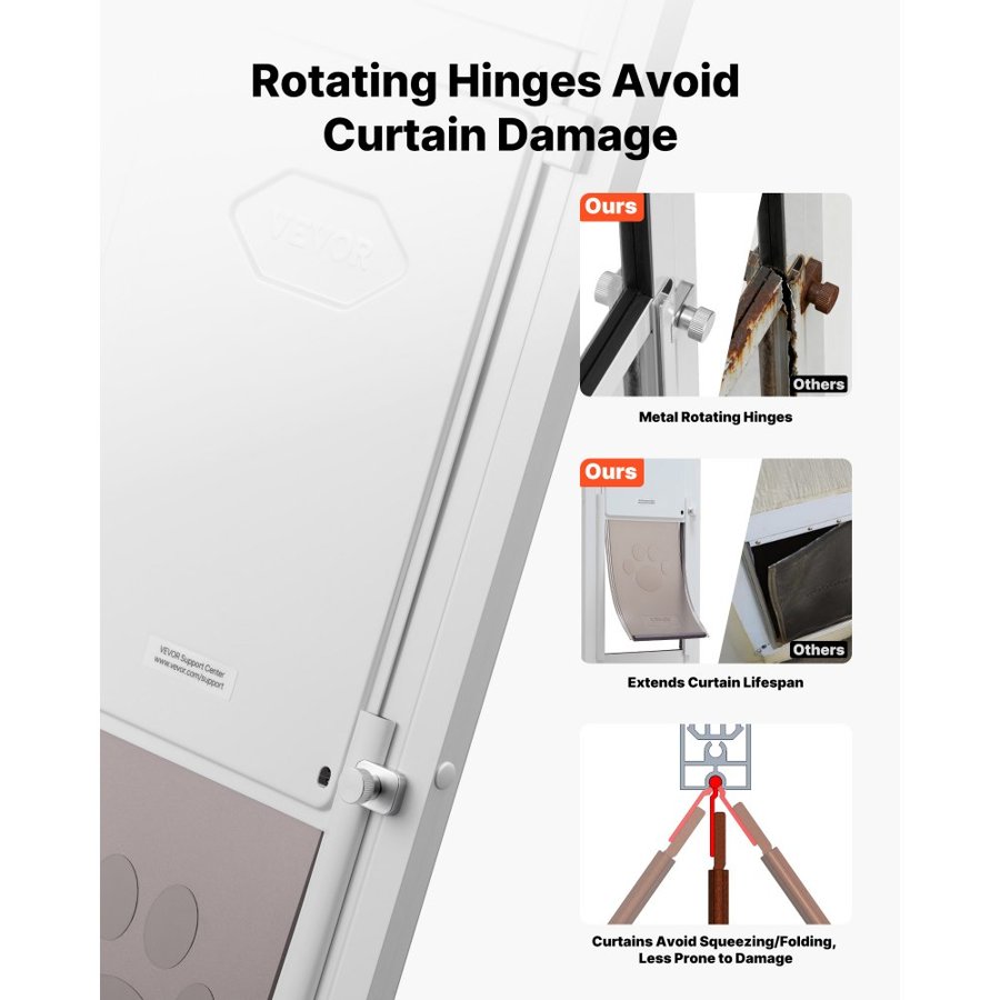 VEVOR Dog Door for Sliding Glass Door, 2311-2439 mm Adjustable Height, Aluminum Alloy Frame with Metal Rotating Hinges, Lock Design, 209.6 x 311.2 mm Flap, Sliding Glass Pet Door for Renters