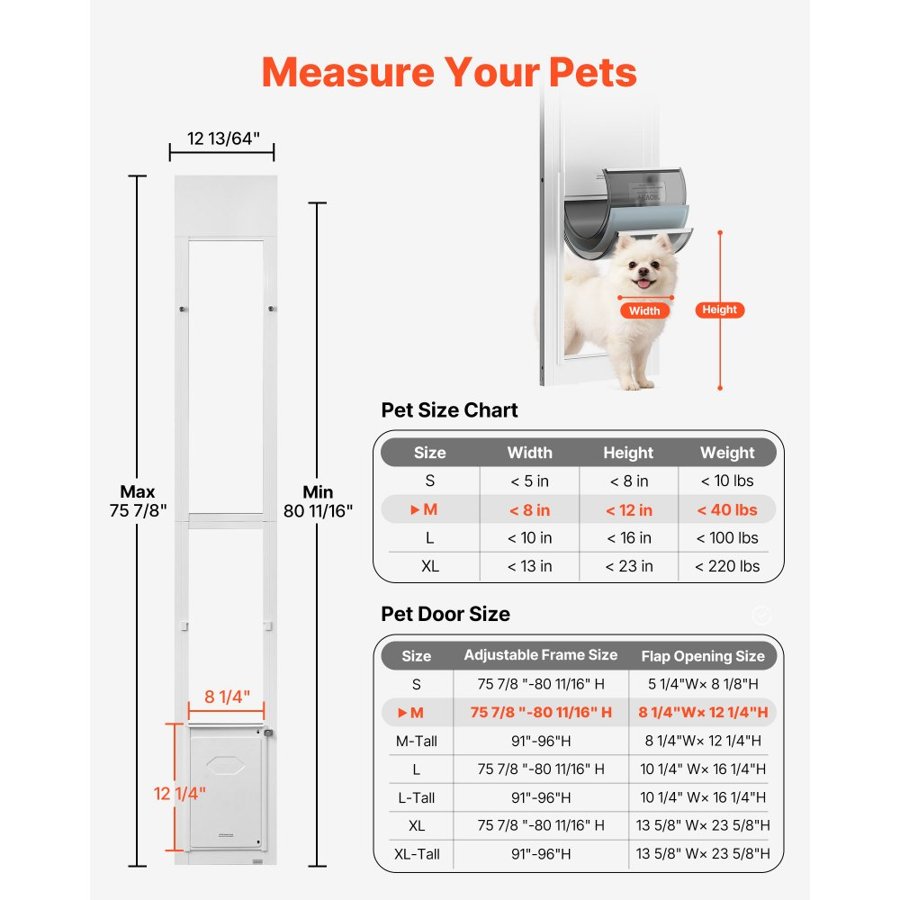VEVOR Sliding Glass Pet Door – 2.4in Threshold, 12.6 lbs