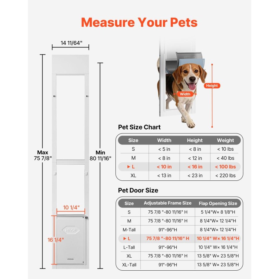 VEVOR Dog Door Insert for Sliding Glass Door – 1927-2049 mm