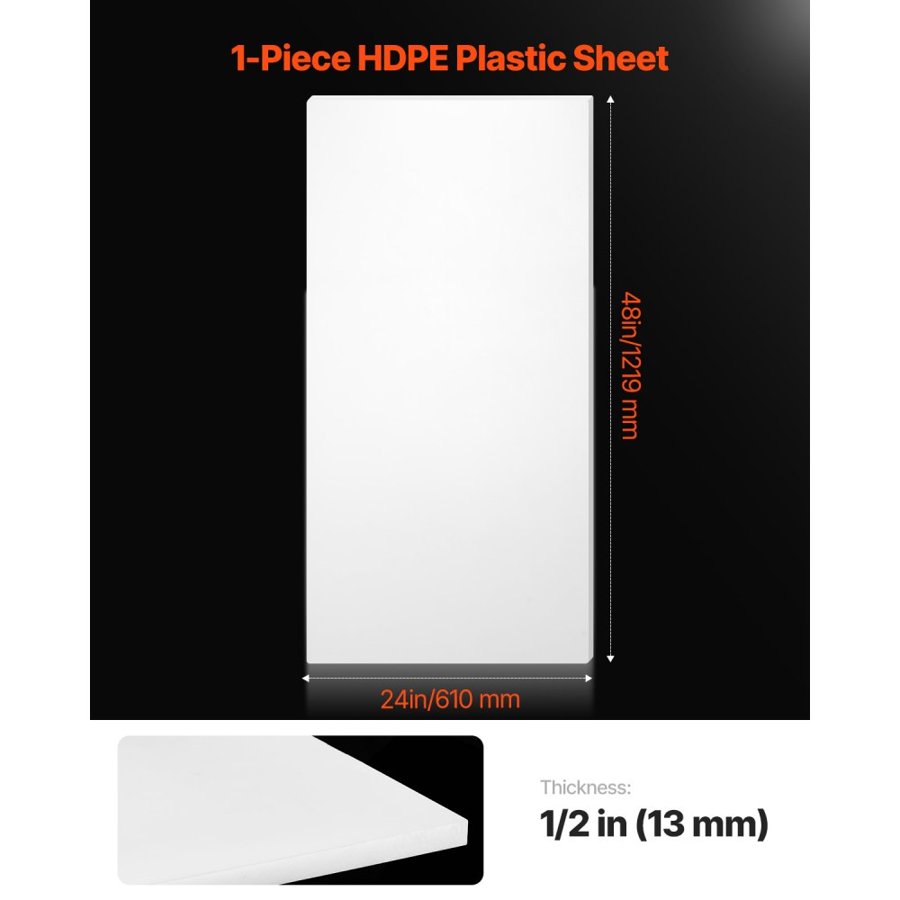 VEVOR 1/2 HDPE Sheet – 24x48 Inch, 13mm Thickness, 1 Pack