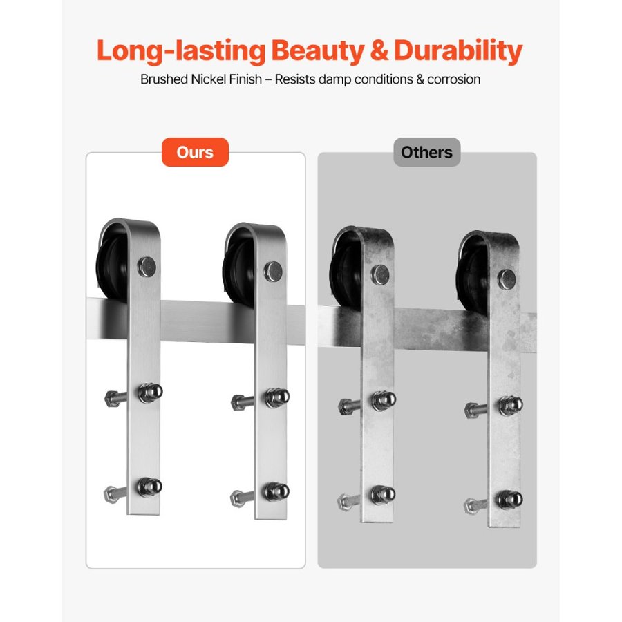 VEVOR 8FT Sliding Barn Door Hardware Kit, 330 LBS Weight Capacity, Compatible with 42 to 48 Inches Width & 1-3/8 to 1-3/4 Inches Thickness Single Sliding Barn Door, Durable Track & J-shape Roller