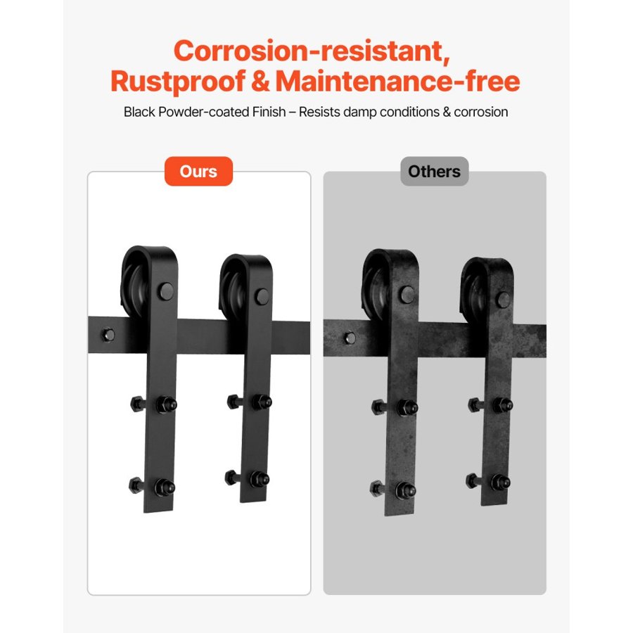 VEVOR 5FT Sliding Barn Door Hardware Kit, 330 LBS Weight Capacity, Compatible with 30 Inches Max Width & 1-3/8 to 1-3/4 Inches Thickness Single Sliding Barn Door, Durable Track & J-shape Roller,Black