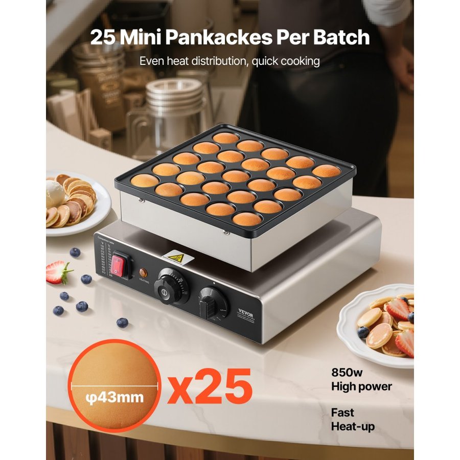 VEVOR Commercial Mini Pancake Maker – 25 PCS, 43 mm Plates
