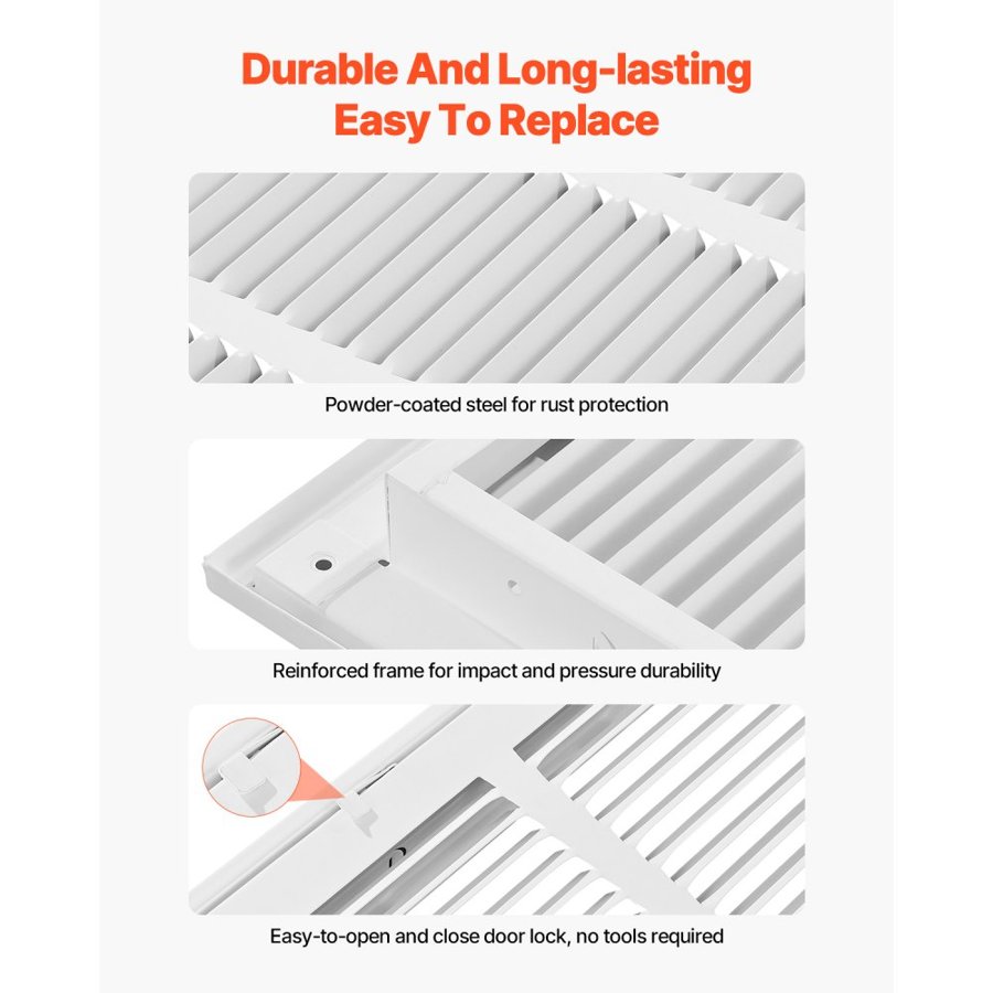 VEVOR Return Air Filter Grille, Fits W20 x H20 Inch Duct Opening, Filter Not Included, Return Air Vent Cover for Wall, Powder-Coated Steel Return Air Grill Detachable Face/Door for 1 inch Filters