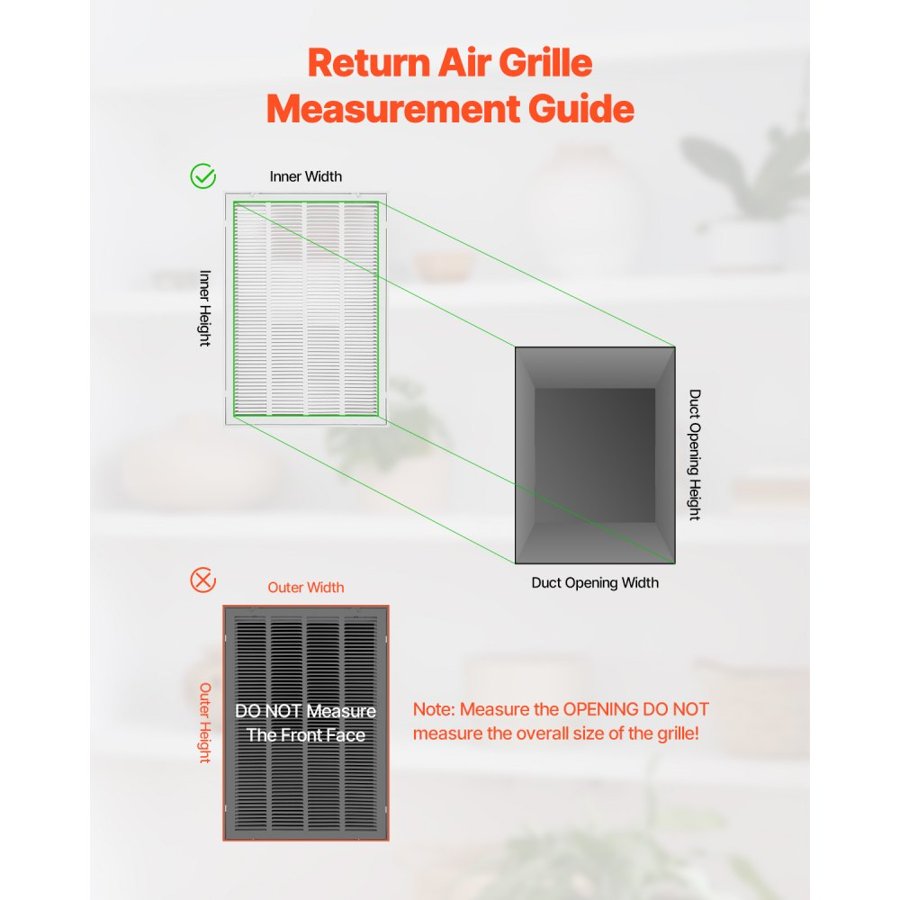 VEVOR Return Air Filter Grille, Fits W20 x H30 Inch Duct Opening, Filter Not Included, Return Air Vent Cover for Wall, Powder-Coated Steel Return Air Grill Detachable Face/Door for 1 inch Filters