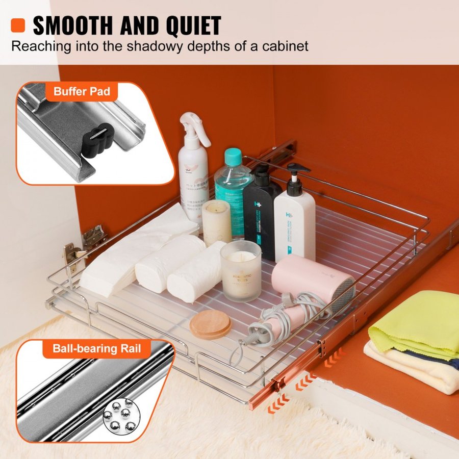 VEVOR 50.8 cm W x 53.3 cm D Pull Out Cabinet Organizer, Heavy Duty Slide Out Pantry Shelves, Chrome-Plated Steel Roll Out Drawers, Sliding Drawer Storage for Home, Inside Kitchen Cabinet, Bathroom, Under Sink
