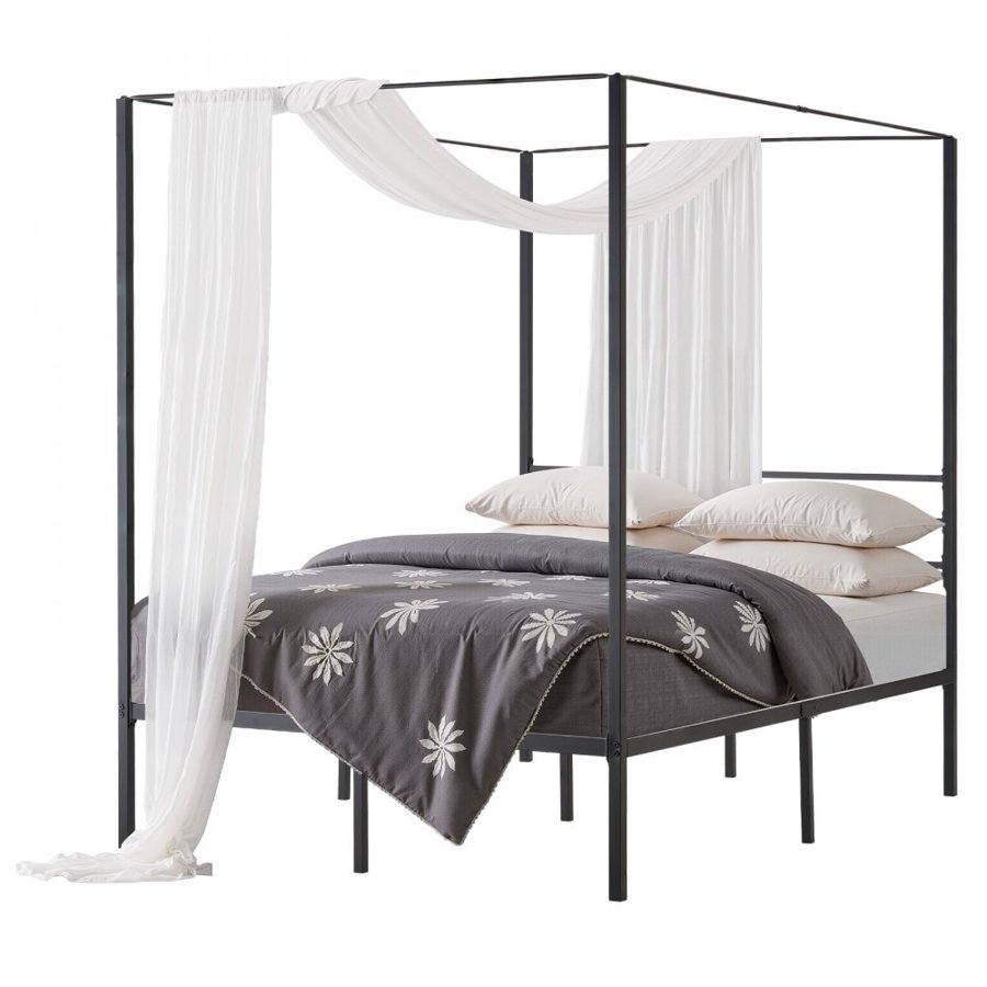 VEVOR Full Size Canopy Bed Frame, Metal Canopy Bed with Four Posters Design, Heavy Duty Steel Slats Support, Underbed Storage Space, No Box Spring Needed, Easy Assembly, Black