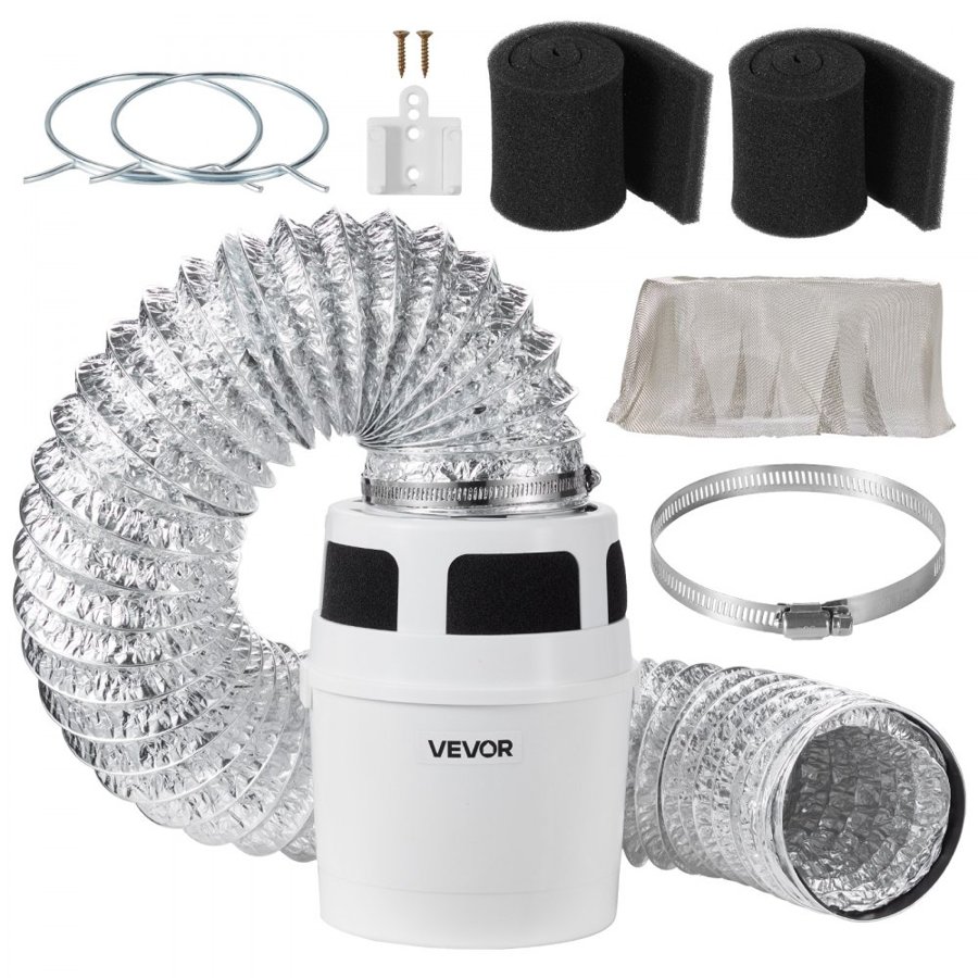 VEVOR 3-in-1 Indoor Dryer Vent Kit, with Bucket for Electric Dryer with 101.6 mm by 5-Feet Extendable Exhaust Hose, Premium Quality & Light Weight & No Extra Accessories Required for Apartments, RVs