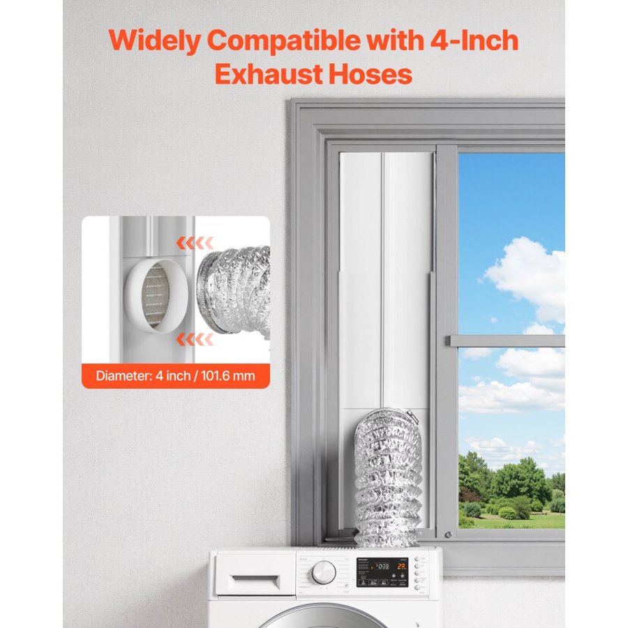 VEVOR Dryer Vent Window Kit, Fits 101.6 mm Exhaust Hoses, Adjustable Length for Adapts Sliding Windows of Different Heights, Sturdy PVC and PP Materials, Dual Protections & Multi-layer Sealing Design
