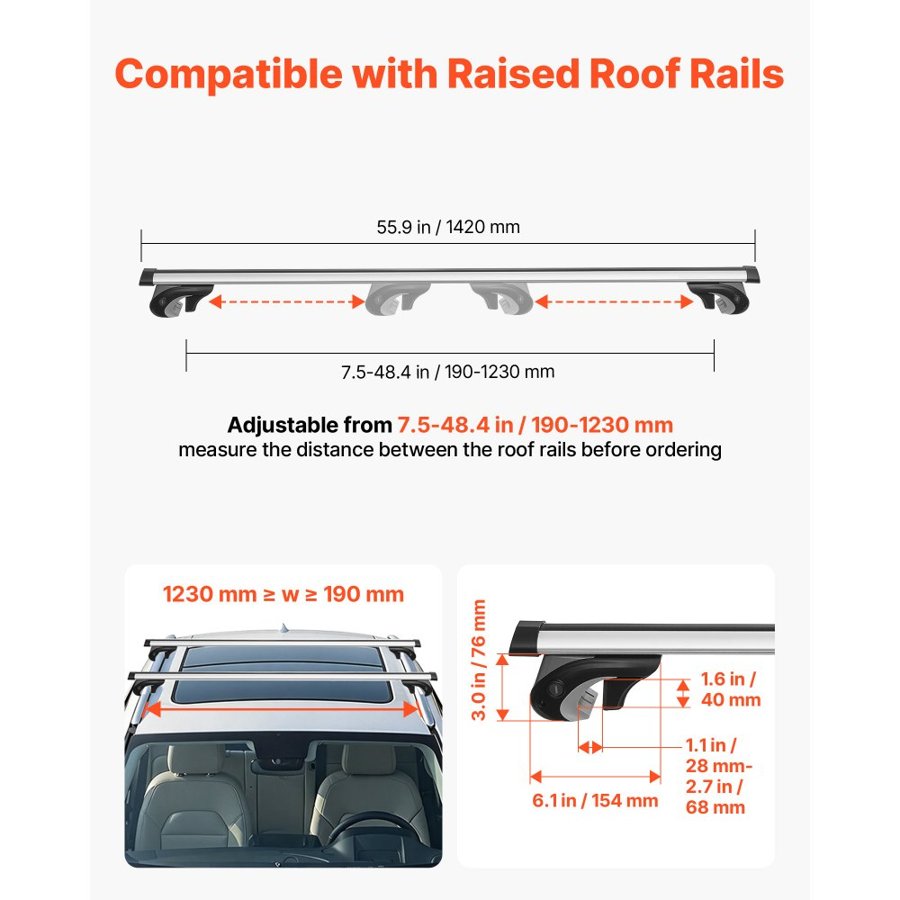 VEVOR Cross Bars for Raised Roof Rails – 90 kg Load