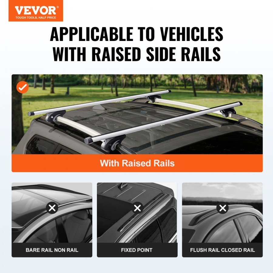 VEVOR Universal Roof Rack Crossbar 119.9 cm Length for Vehicle w/ Raised Side Rail