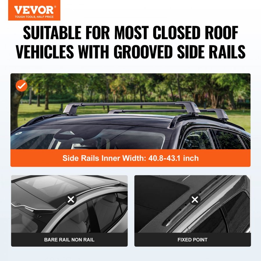 VEVOR Universal Roof Rack Crossbar Max 122.9 cm Fits Grooved Side Rails without Gap